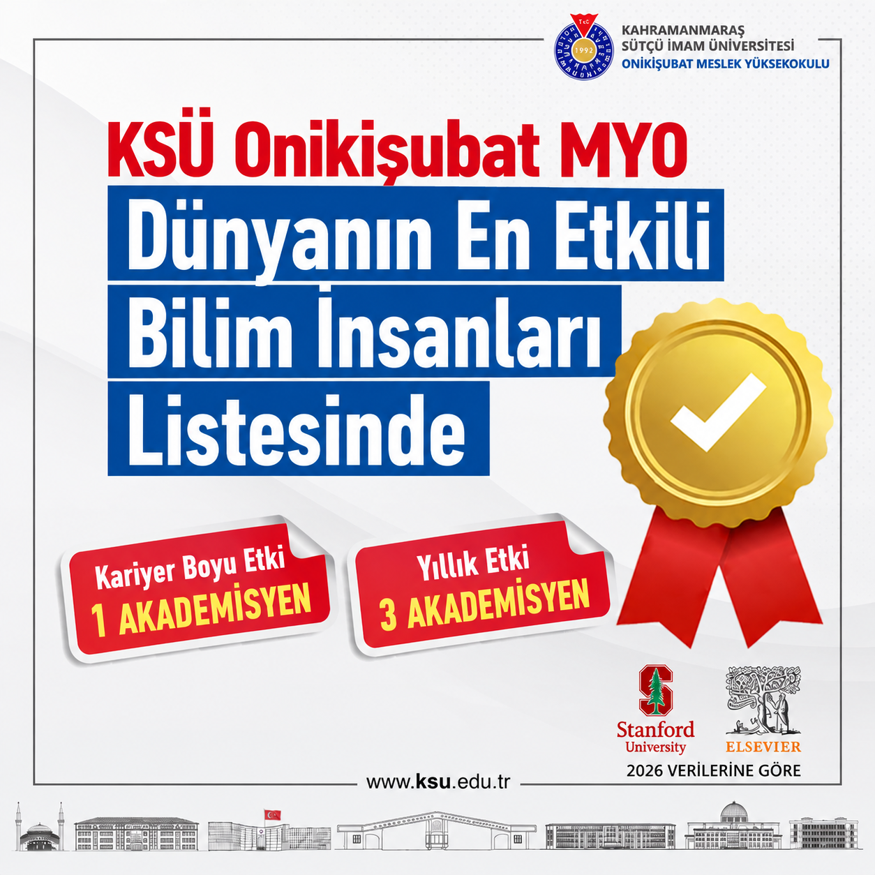 KSÜ Onikişubat MYO Akademisyenleri Dünyanın En Etkili Bilim İnsanları Listesinde